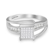 Bids.com 10K White Gold 1/3 Cttw Invisible Set Princess-cut Diamond Cluster Bypass Ring (H-I Color, SI1-SI2 Clarity) - Ring Size 7 Rings