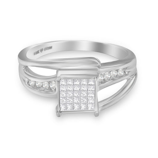 Bids.com 10K White Gold 1/3 Cttw Invisible Set Princess-cut Diamond Cluster Bypass Ring (H-I Color, SI1-SI2 Clarity) - Ring Size 7 Rings