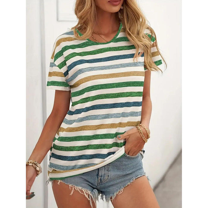 Striped Round Neck Short Sleeve T-Shirt