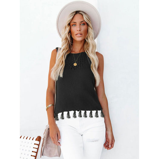 Cutout Tassel Round Neck Tank