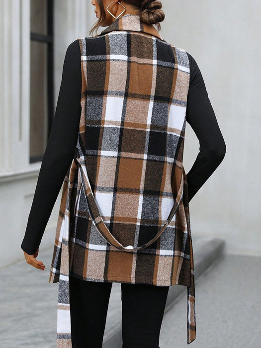 Tied Plaid Collared Neck Vest