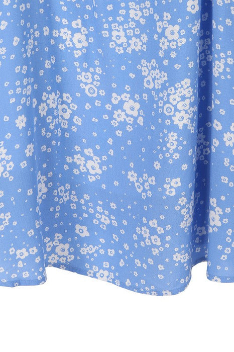 Lilou Bow-Tie Ruched Bust With Puff Sleeve Blue Floral Print Dress