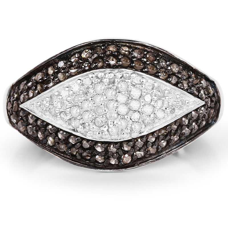 Bids.com 0.50 Carat Genuine Champagne Diamond and White Diamond .925 Sterling Silver Ring Rings