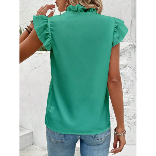 Ruffled V-Neck Cap Sleeve Blouse