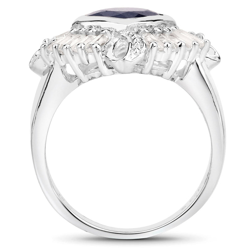 Bids.com 3.06 Carat Glass Filled Sapphire and White Topaz .925 Sterling Silver Ring Rings