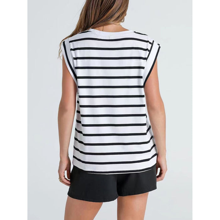 Striped Round Neck Cap Sleeve T-Shirt