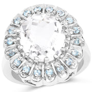 Bids.com 5.90 Carat Genuine Crystal Quartz and Swiss Blue Topaz .925 Sterling Silver Ring Rings