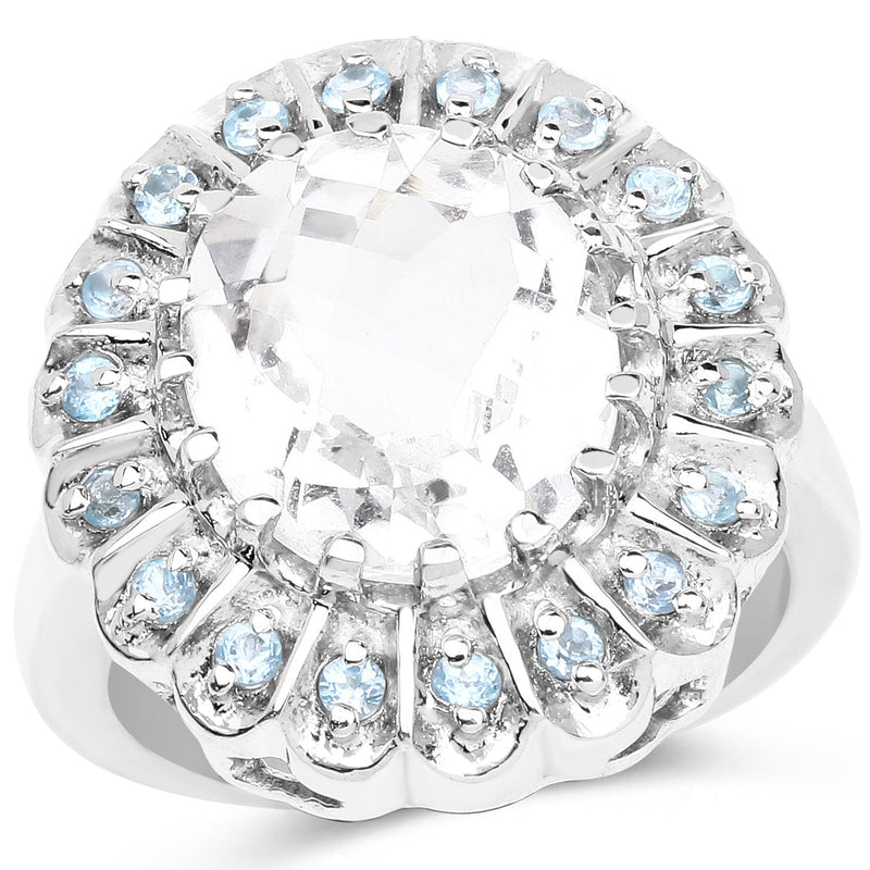 Bids.com 5.90 Carat Genuine Crystal Quartz and Swiss Blue Topaz .925 Sterling Silver Ring Rings