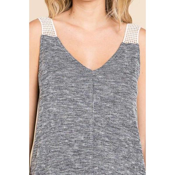 Culture Code Contrast Eyelet Strap Slit Ribbed Tank