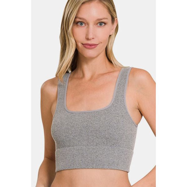 Zenana Ribbed Square Neck Cropped Tank