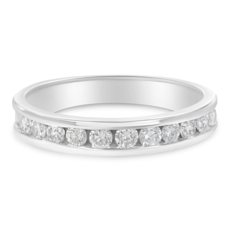 Bids.com IGI Certified 1/2 Cttw Round Brilliant Cut Diamond 18K White Gold Channel Set Eternity Style Wedding Band Ring (H-I Color, I1-I2 Clarity) - Size 7 Rings