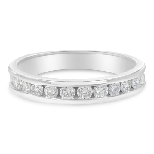 Bids.com IGI Certified 1/2 Cttw Round Brilliant Cut Diamond 18K White Gold Channel Set Eternity Style Wedding Band Ring (H-I Color, I1-I2 Clarity) - Size 7 Rings