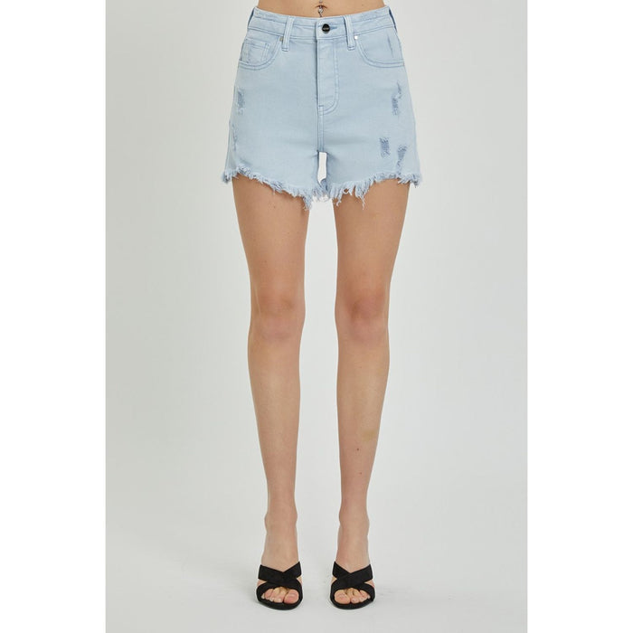 RISEN High Rise Distressed Detail Denim Shorts