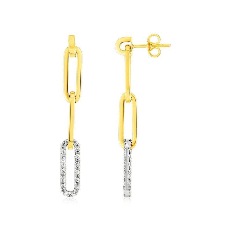 Bids.com 14k Yellow Gold Paperclip Chain Dangle Earrings with Diamonds Earrings