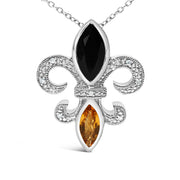 Bids.com .925 Sterling Silver Marquise Onyx and Citrine and Diamond Accent Fleur De Lis Pendant Necklace (H-I Color, SI1-SI2 Clarity) - 18" Necklaces