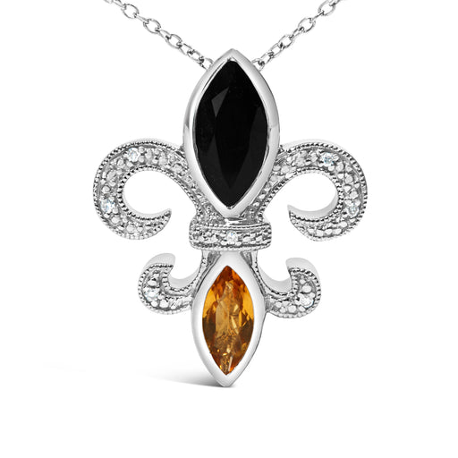 Bids.com .925 Sterling Silver Marquise Onyx and Citrine and Diamond Accent Fleur De Lis Pendant Necklace (H-I Color, SI1-SI2 Clarity) - 18" Necklaces