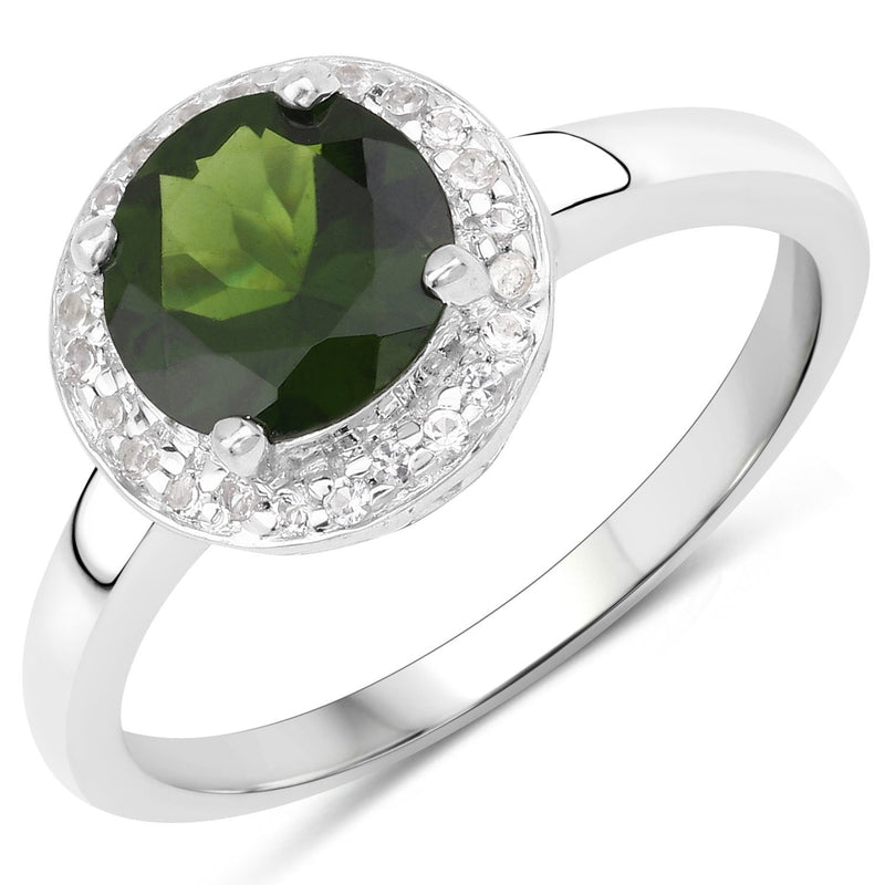 Bids.com 1.90 Carat Genuine Chrome Diopside and White Topaz .925 Sterling Silver Ring Rings
