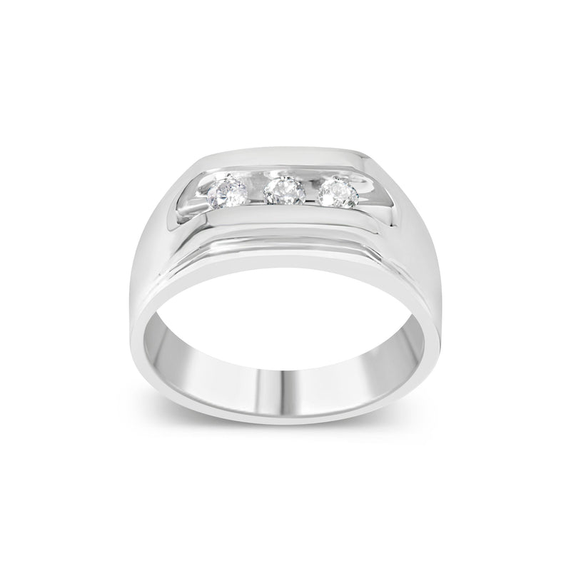 Bids.com Men's .925 Sterling Silver 1/3 Cttw Diamond Channel Set 3 Stone Ring Band (I-J Color, I3 Clarity) - Ring Size 10 Rings