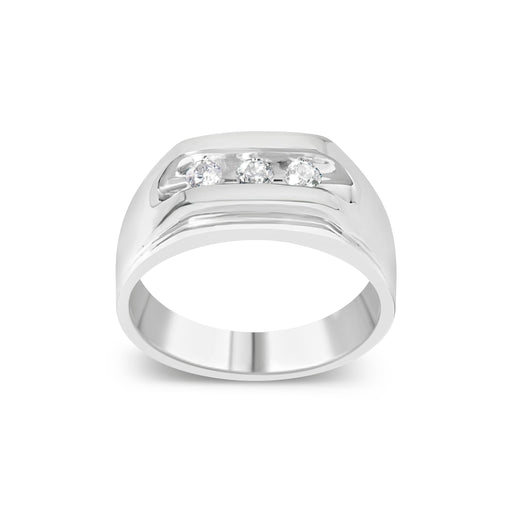 Bids.com Men's .925 Sterling Silver 1/3 Cttw Diamond Channel Set 3 Stone Ring Band (I-J Color, I3 Clarity) - Ring Size 10 Rings