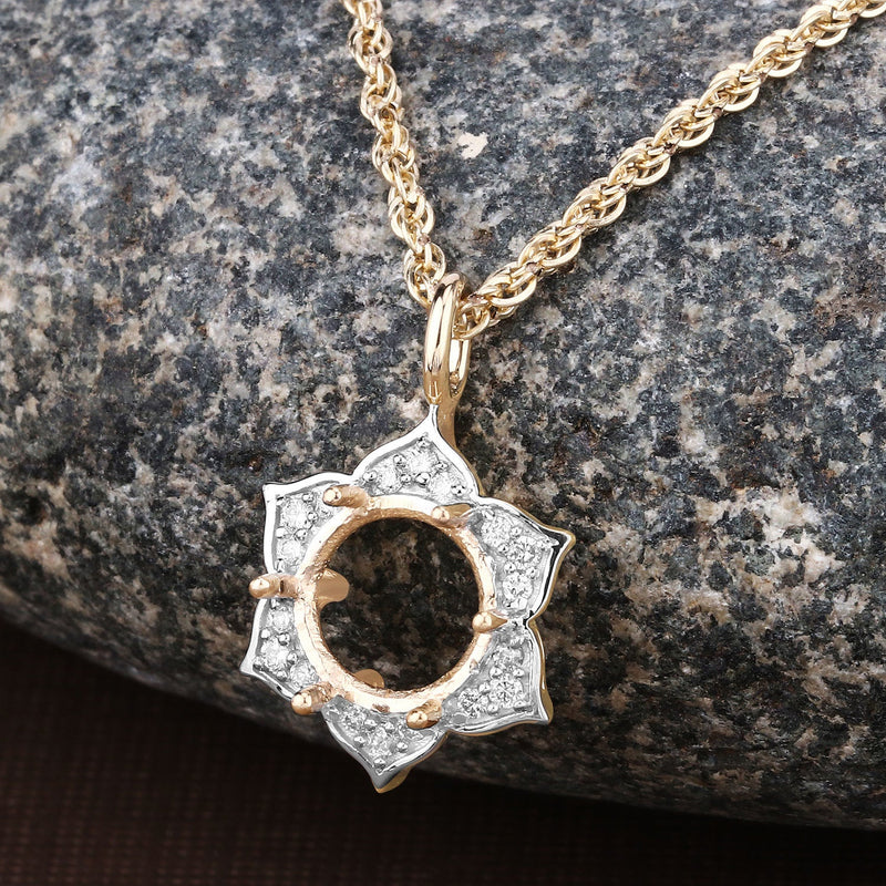Bids.com 0.14 Carat Genuine White Diamond 14K Yellow Gold Semi Mount Pendant - holds 8.00mm Round Gemstone Pendants