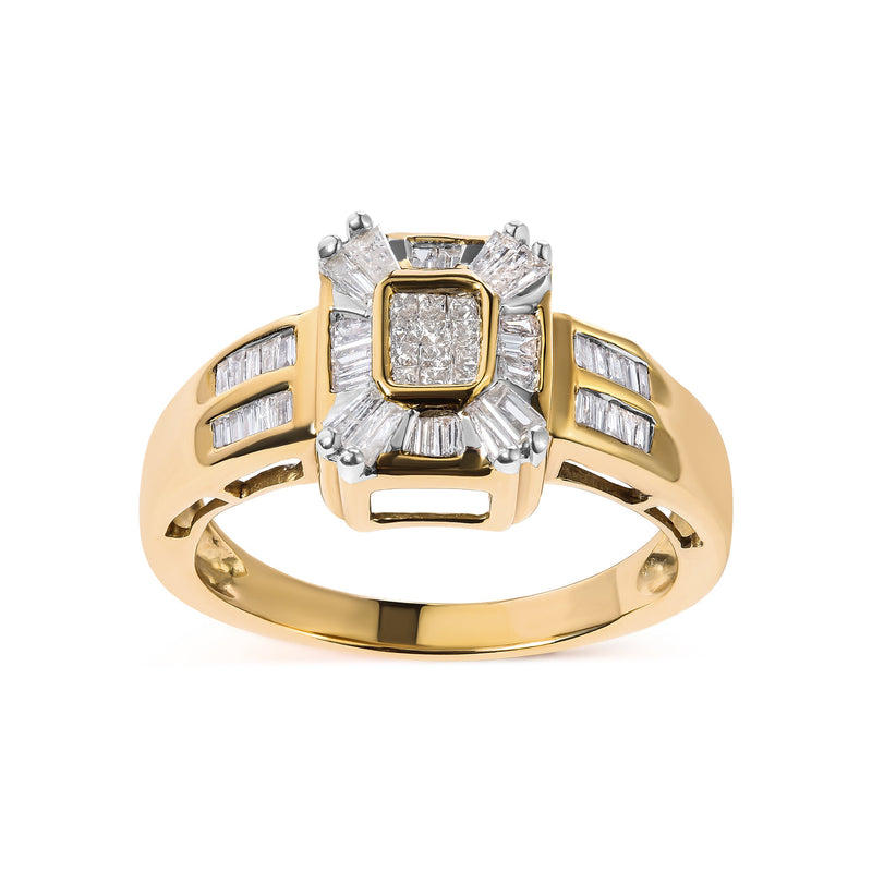Bids.com 10K Yellow Gold 1/2 Cttw Diamond Composite and Halo Ring (H-I Color, SI1-SI2 Clarity) - Ring Size 7 Rings
