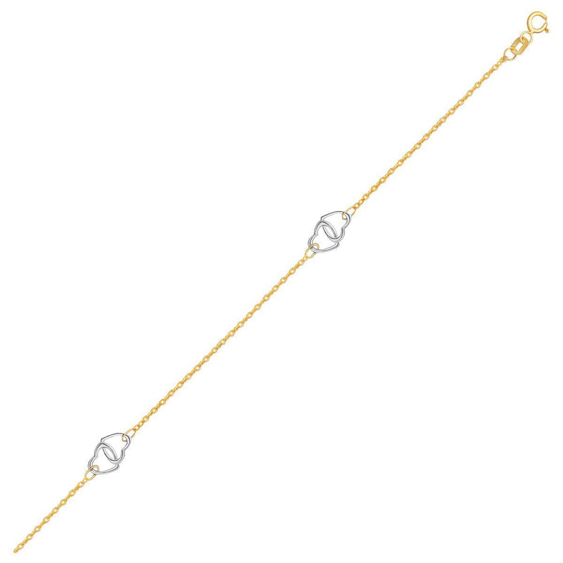 Bids.com 14k Two Tone Gold Entwined Heart Stationed Anklet Accessories