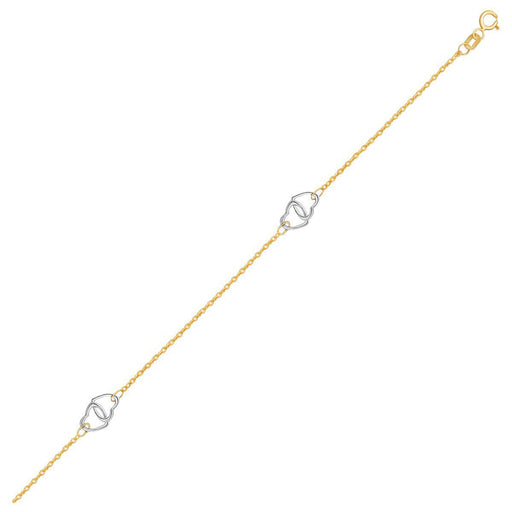 Bids.com 14k Two Tone Gold Entwined Heart Stationed Anklet Accessories