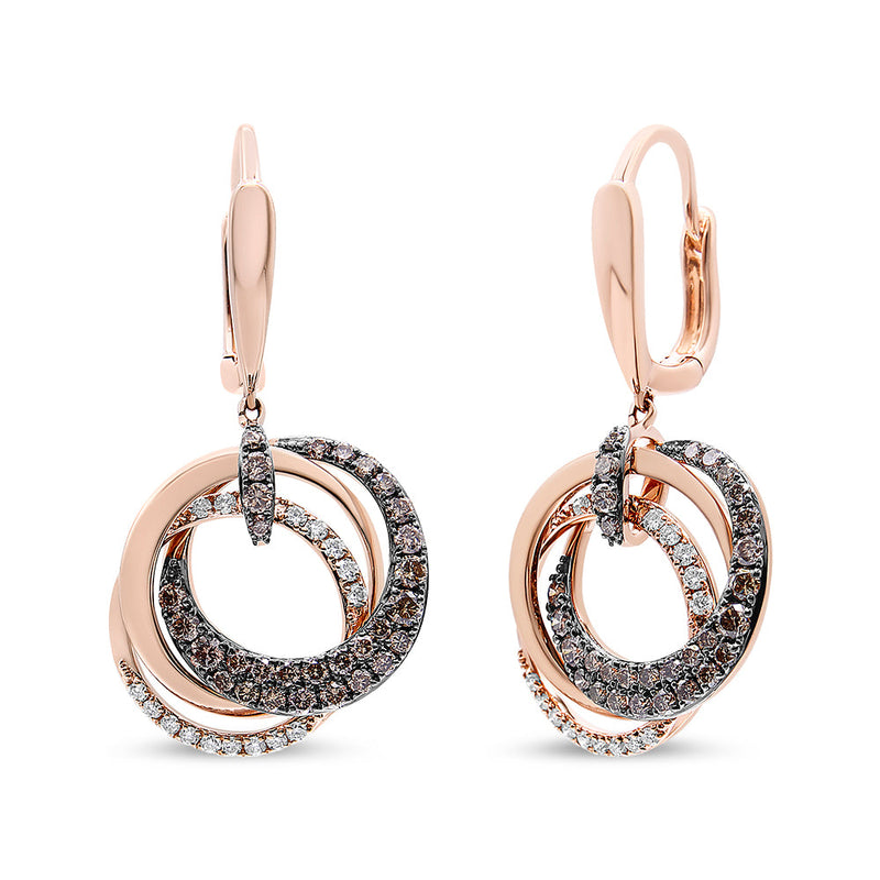 Bids.com 14K Rose Gold 1.00 Cttw White and Brown Diamond Intertwining Hoops and Circle Dangle Earrings (H-I/Brown Color, SI1-SI2 Clarity) Earrings