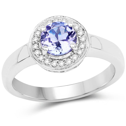 Bids.com 1.05 Carat Genuine Tanzanite and White Topaz .925 Sterling Silver Ring Rings