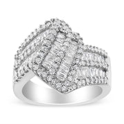 Bids.com 14K White Gold 1-1/2 Cttw Round and Baguette Diamond Bypass Cocktail Ring Band (H-I Color, SI1-SI2 Clarity) - Size 7 Rings