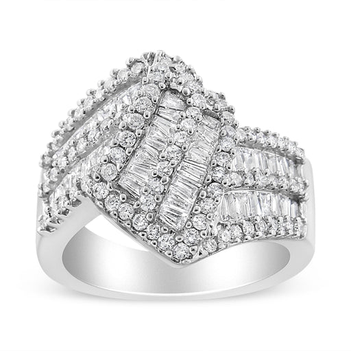 Bids.com 14K White Gold 1-1/2 Cttw Round and Baguette Diamond Bypass Cocktail Ring Band (H-I Color, SI1-SI2 Clarity) - Size 7 Rings