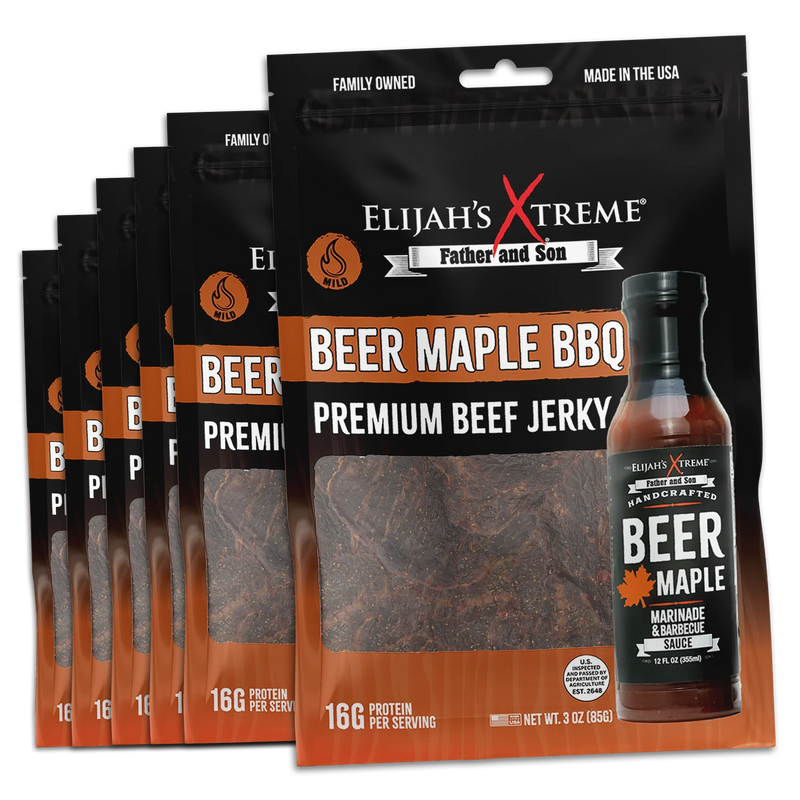 Elijah's Xtreme Beer Maple BBQ Beef Jerky - 6 bags (1lb) Beef Jerky