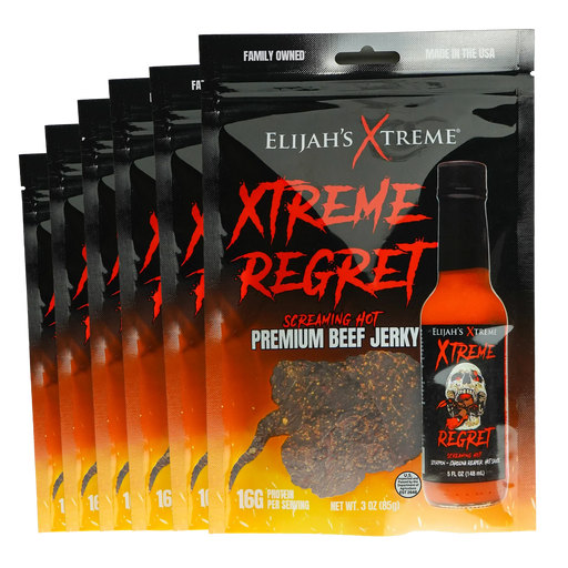 Elijah's Xtreme Xtreme Regret Spicy Beef Jerky - 6 bags (1lb) Beef Jerky Black