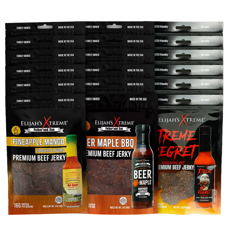 Elijah's Xtreme Elijah’s Xtreme Beef Jerky Bulk Trio - 6 bags of Each Flavor, 18 bags total (3lbs) Beef Jerky