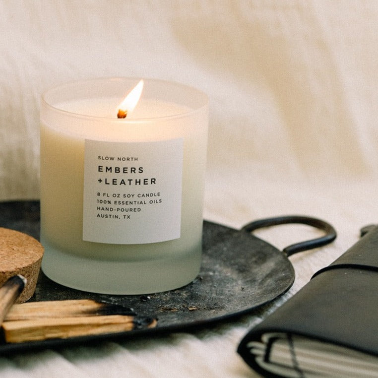 Slow North Embers + Leather - Signature Candle (Vetiver + Cedar + Patchouli) Frosted Candles
