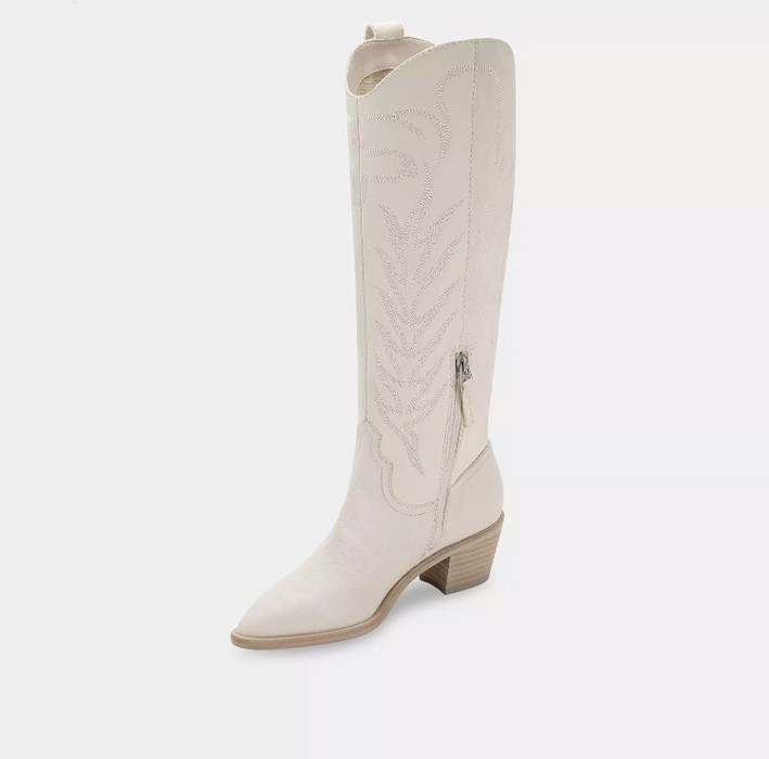 Silver Cowboy Boots Mid Calf Metallic Embroidered Western Style