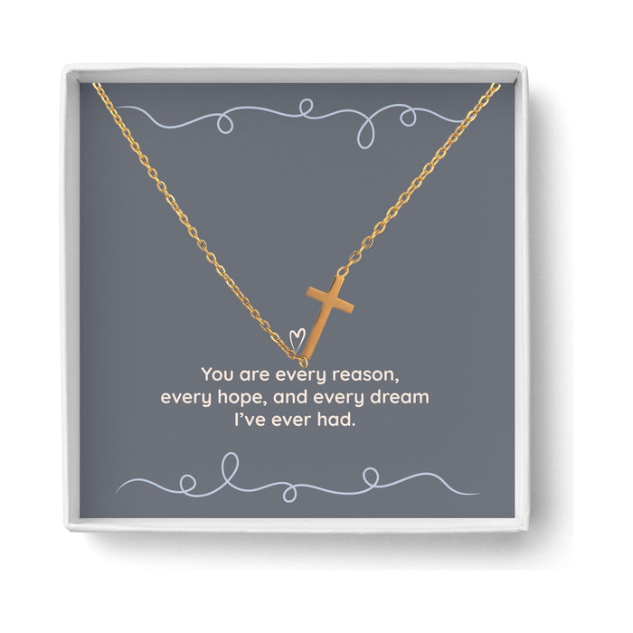 14K Gold Plated Cross Pendant Necklace - 16” Chain with Lobster Clasp in Gift Box with Quote