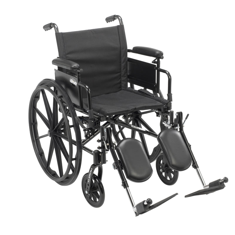 RIO Medical Supplies Cruiser X4 Lightweight Dual Axle Wheelchair with Adjustable Detachable Arms, Desk Arms, Elevating Leg Rests, 20" Seat