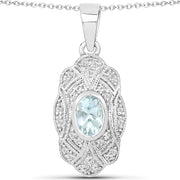 Bids.com 0.48 Carat Genuine Aquamarine and White Topaz .925 Sterling Silver Pendant Pendants