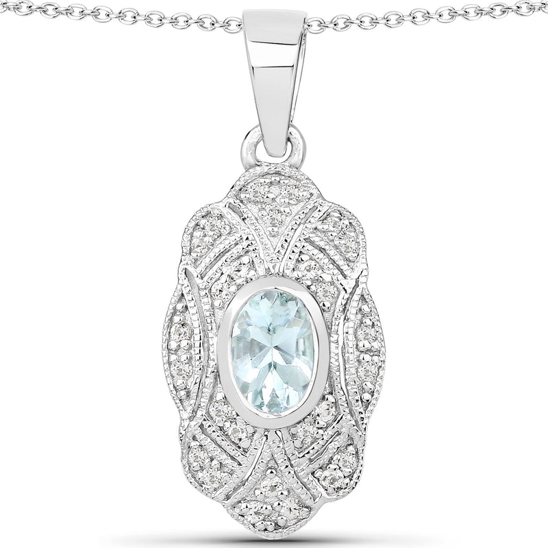 Bids.com 0.48 Carat Genuine Aquamarine and White Topaz .925 Sterling Silver Pendant Pendants