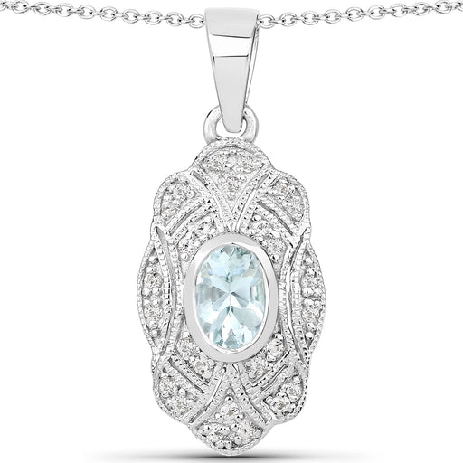 Bids.com 0.48 Carat Genuine Aquamarine and White Topaz .925 Sterling Silver Pendant Pendants