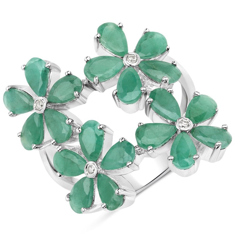 Bids.com 4.63 Carat Genuine Emerald and White Diamond .925 Sterling Silver Ring Rings