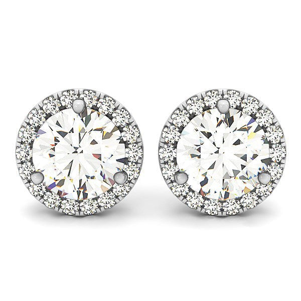 Bids.com 14k White Gold Round Prong Halo Style Earrings (1 cttw) Earrings