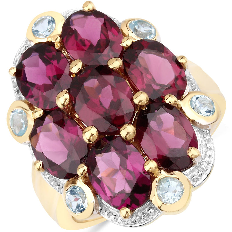 Bids.com 11.22 Carat Genuine Rhodolite and Blue Topaz .925 Sterling Silver Ring Rings