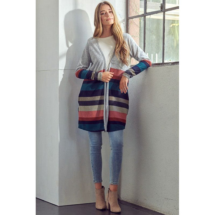 Lus Brushed Stripe Solid Mix Cardigan