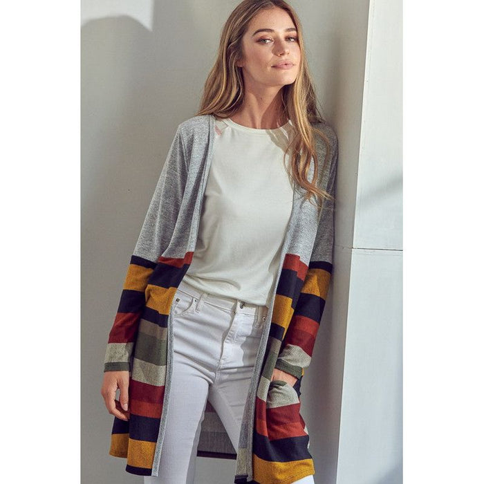 Lus Brushed Stripe Solid Mix Cardigan