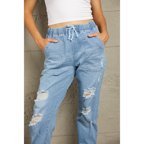 Baeful Distressed Denim Pocketed Joggers