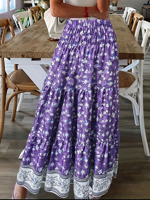 Tiered Printed Elastic Waist Skirt