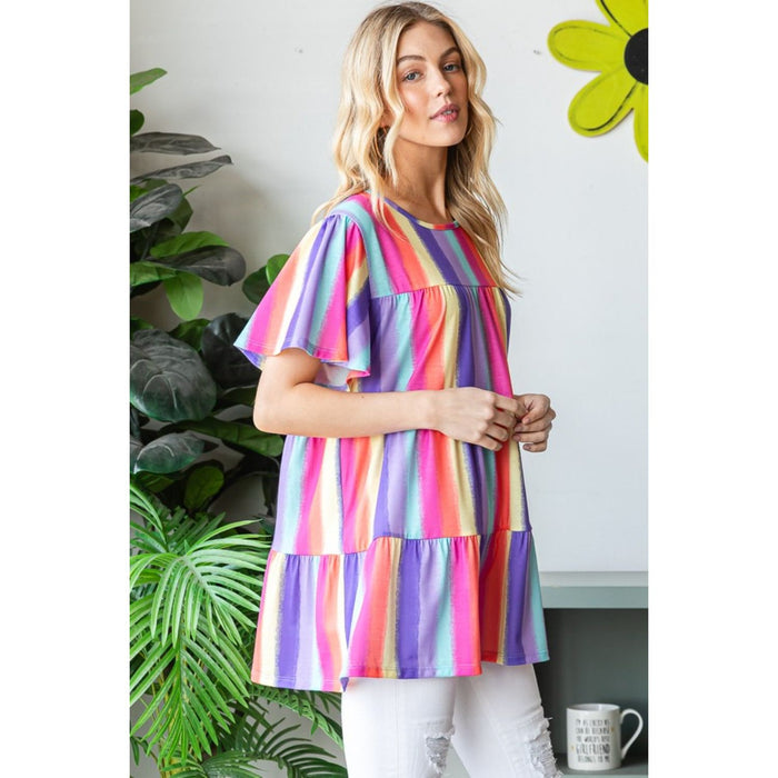 Heimish Short Sleeve Striped Tiered Top