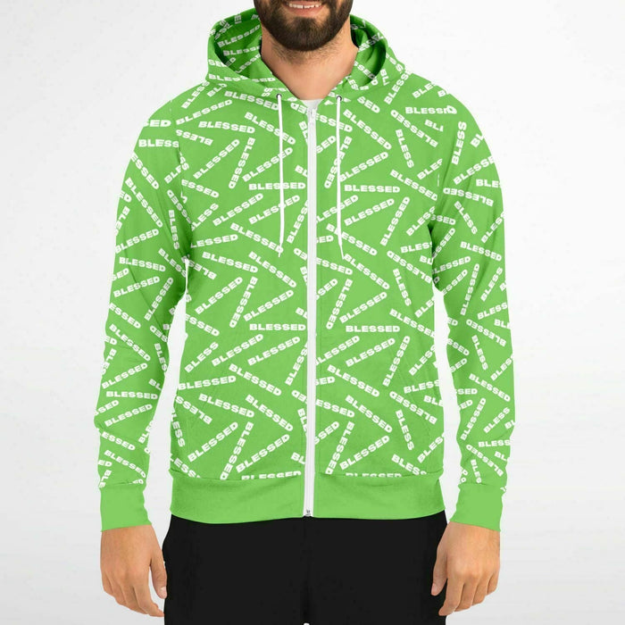 BLESSED Green Fashion Zip-Up Hoodie